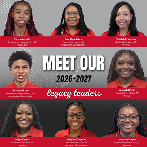 Image of student legacy leader profile images.  Text of the picture says "Meet Our 2026 - 2027 Legacy Leaders: Sanaa Angevin, Brooklyn Aytch, Nyariah Bradshaw, Donovan Brown, Janiya Brown, Jaidyn Carson, Geleah Chapman, Nehalani Casey".