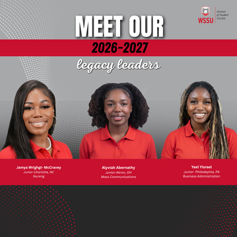 Image of student legacy leader profile images.  Text of the picture says "Meet Our 2026 - 2027 Legacy Leaders: Jamya Wright-McCravey, Alyviah Albernathy, Yael Yisrael".